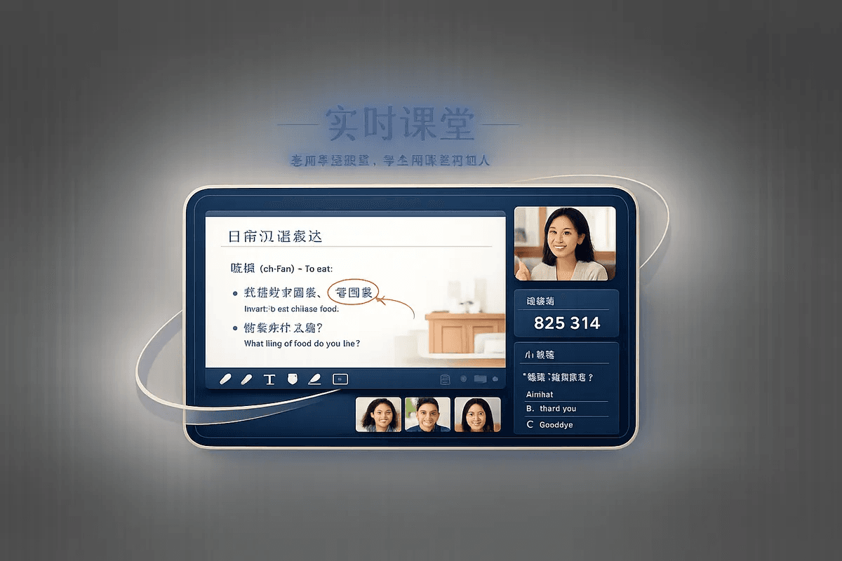 实时课堂功能展示：教师控制课堂并由学生输入课堂码加入