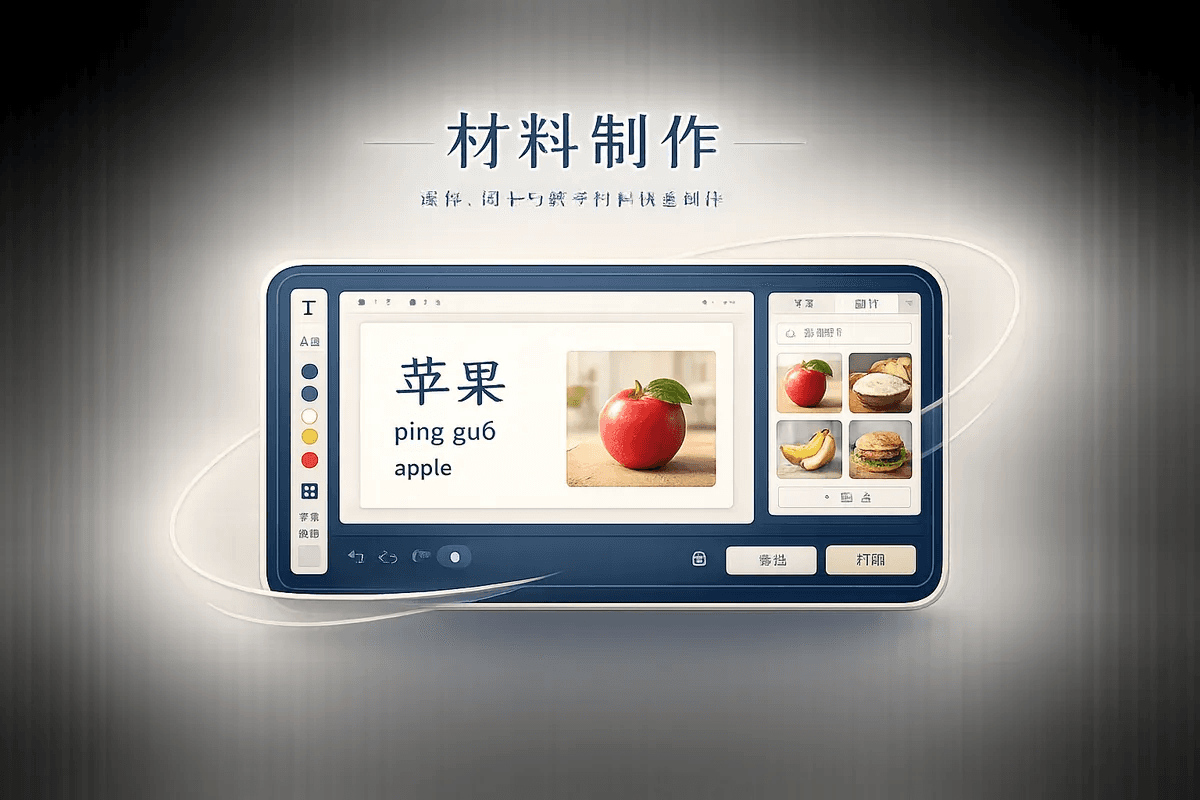 课堂材料制作功能展示：词卡、图片和课堂讲义