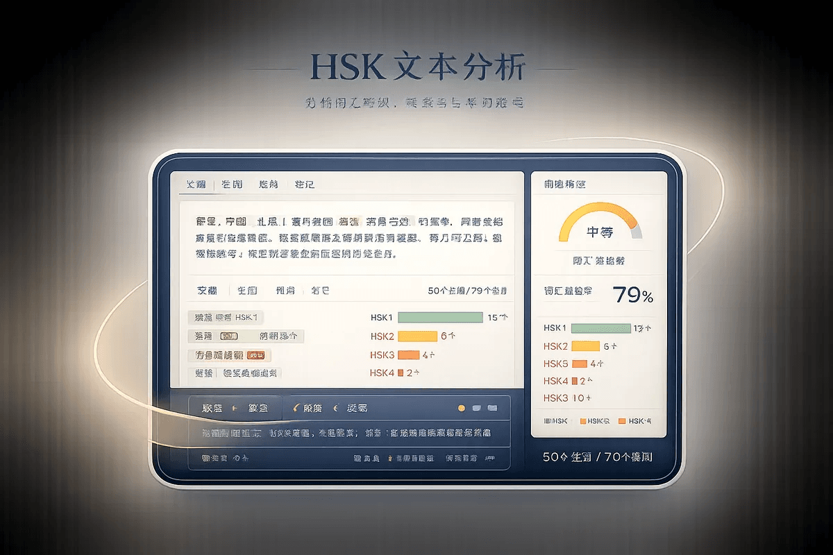 HSK 文本分析功能展示：词汇等级、覆盖率和学习难点