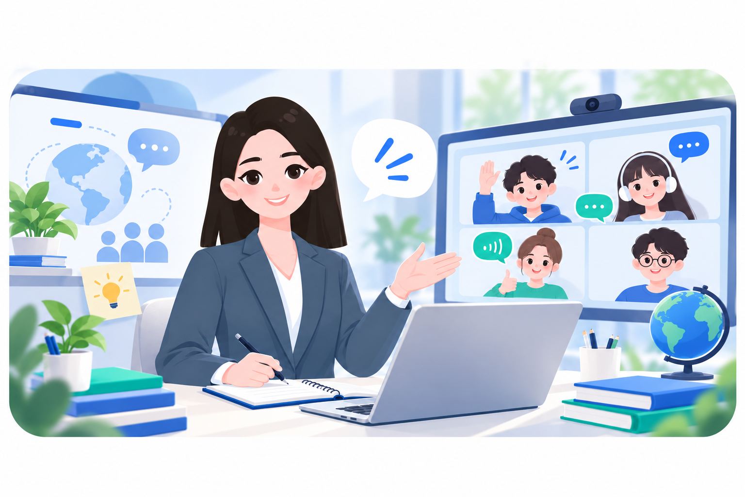 线上中文老师与学生互动课堂插图